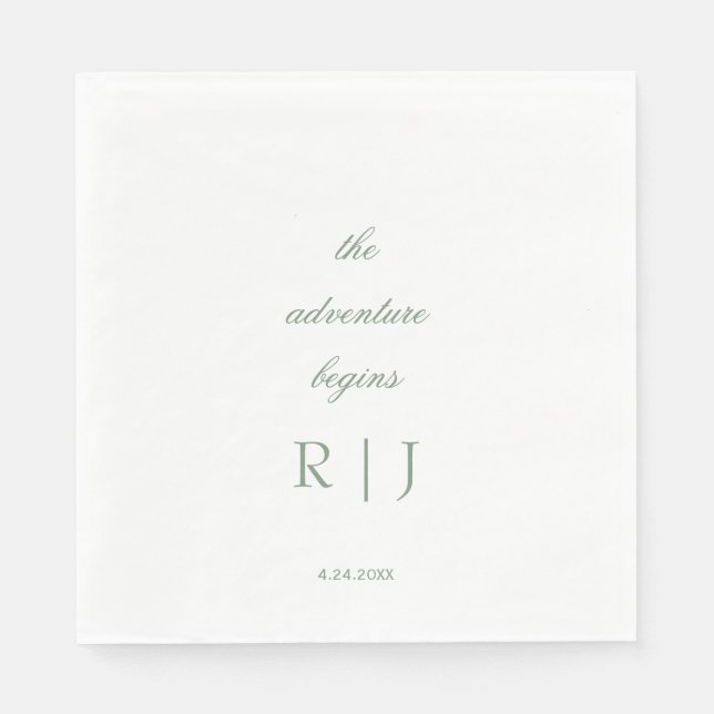 Monogram Sage Green Quote Script Text Wedding Napkins (Front)