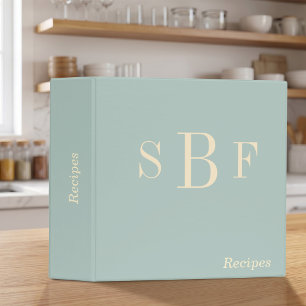 Monogram Sage Green Recipe Boho Modern Kitchen 3 Ring Binder