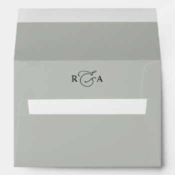Monogram Sage Green Return Address 5x7 Wedding Envelope by PeachBloome at Zazzle