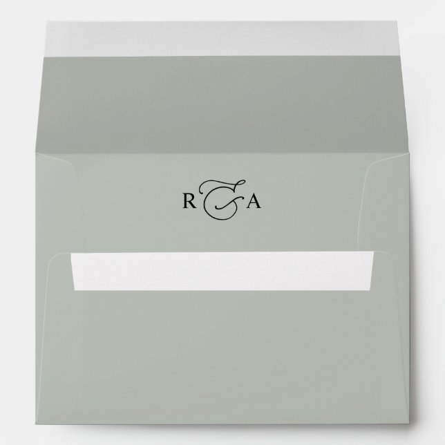 Monogram Sage Green Return Address 5x7 Wedding Envelope (Back (Bottom))