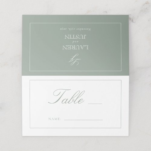 Monogram Sage Green Script Wedding Table Number Place Card