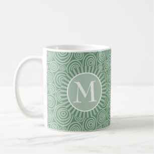 Monogram Sage Green Spirals - Personalized Coffee Mug