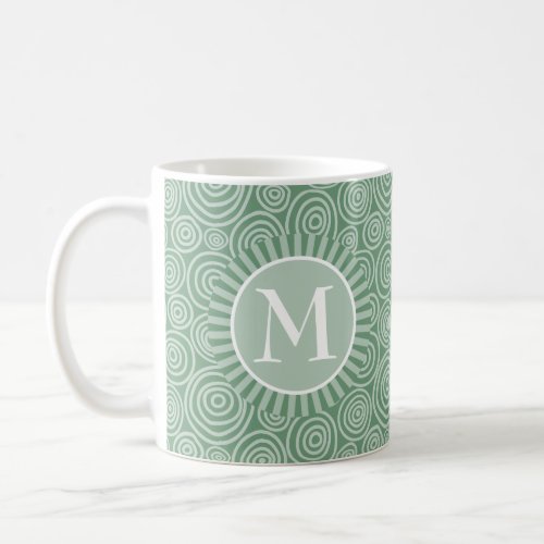 Monogram Sage Green Spirals _ Personalized Coffee Mug