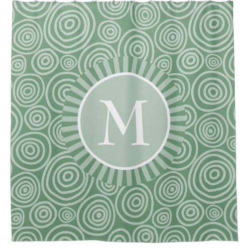 Monogram Sage Green Spirals _ Personalized Shower Curtain