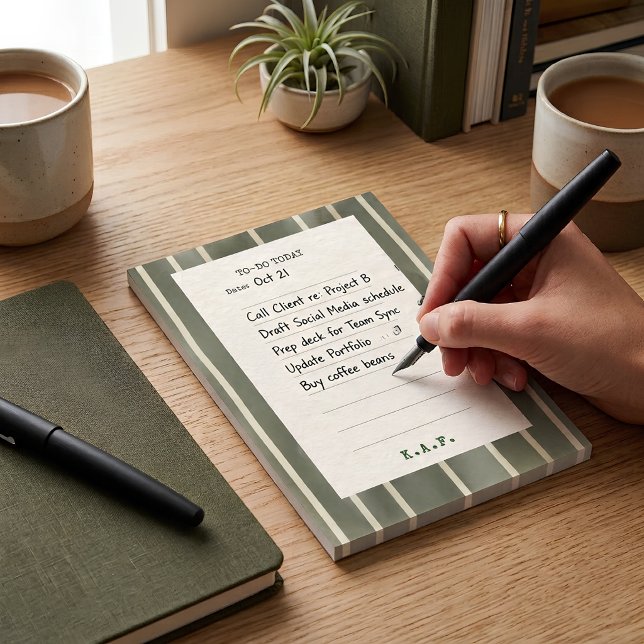 Monogram Sage Green Stripe To Do List Note (Creator Uploaded)