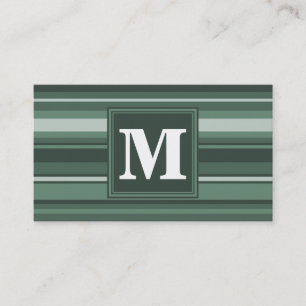 Monogram sage green stripes business card