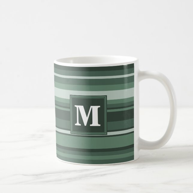 Monogram sage green stripes coffee mug (Right)