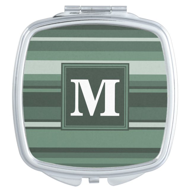 Monogram sage green stripes compact mirror (Front)