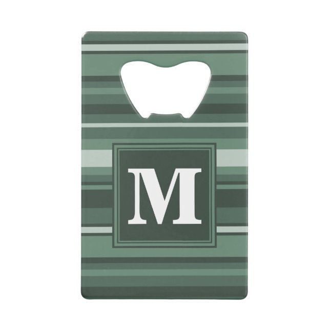 Monogram sage green stripes credit card bottle opener (Front)