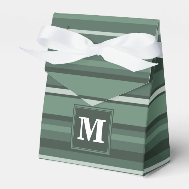 Monogram sage green stripes favor boxes (Front Side)