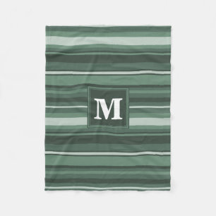 Monogram sage green stripes fleece blanket