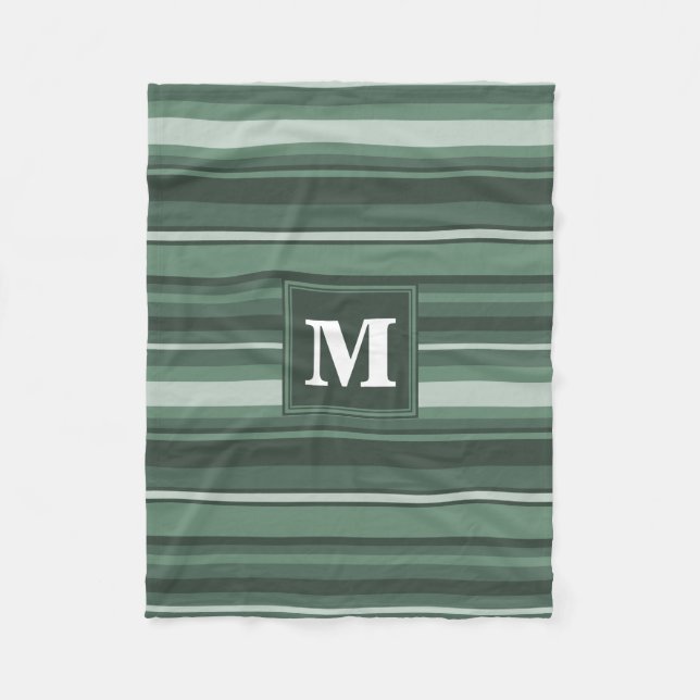 Monogram sage green stripes fleece blanket (Front)