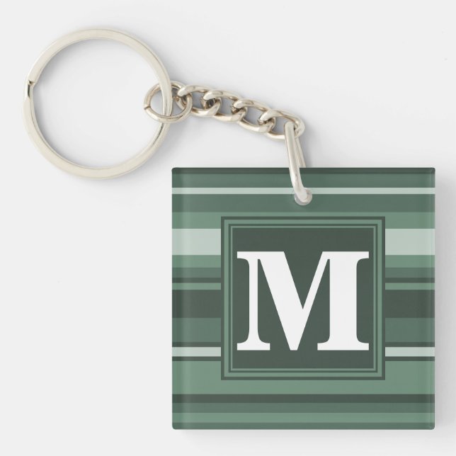 Monogram sage green stripes keychain (Front)