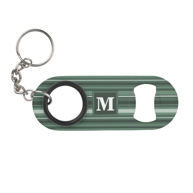 Monogram sage green stripes keychain bottle opener (Front (Horizontal))