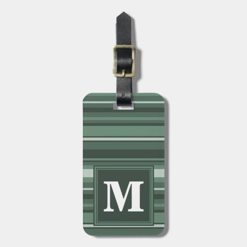 Monogram sage green stripes luggage tag