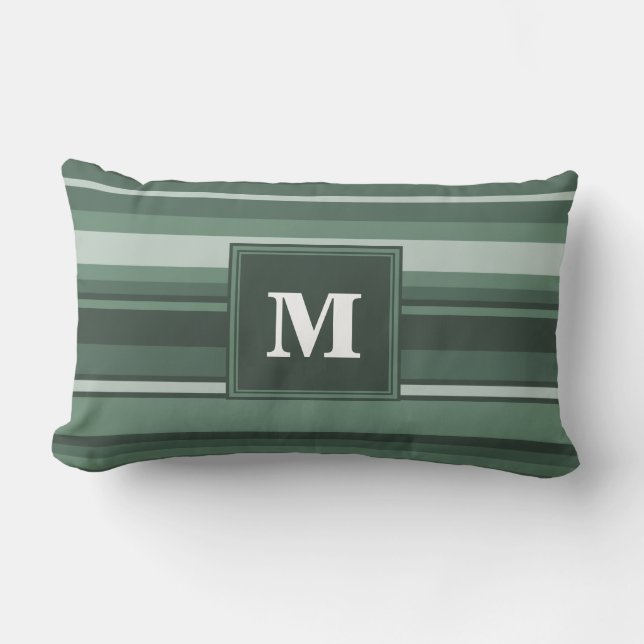 Monogram sage green stripes lumbar pillow (Front)
