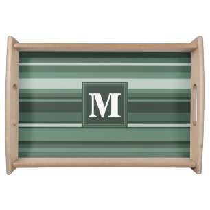 Monogram sage green stripes serving tray