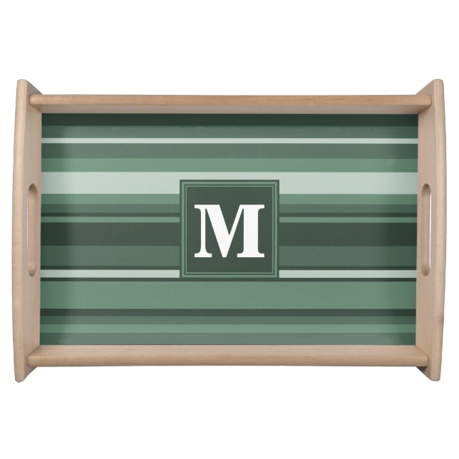Monogram sage green stripes serving tray (Front)