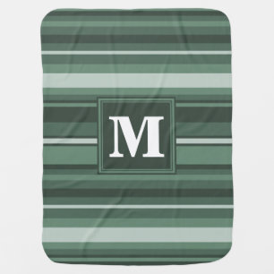 Monogram sage green stripes swaddle blanket