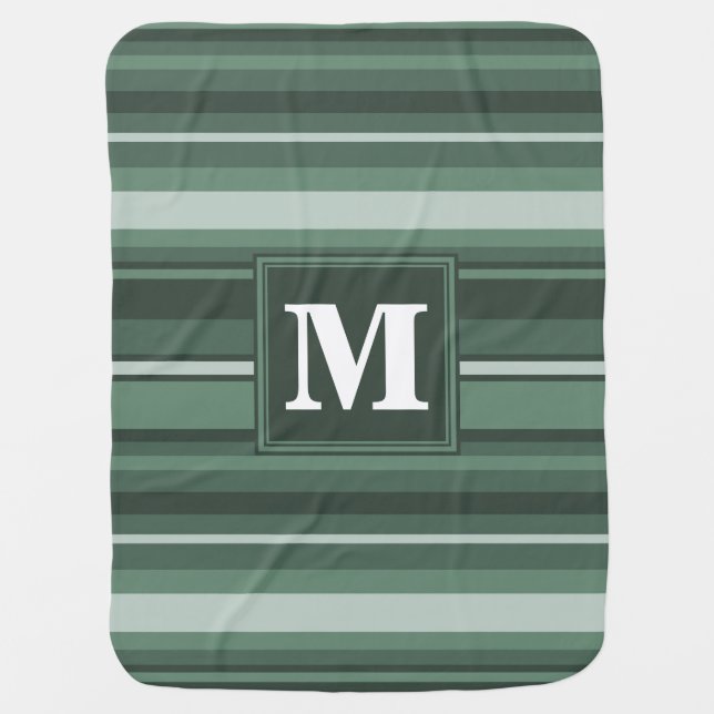 Monogram sage green stripes swaddle blanket (Front)