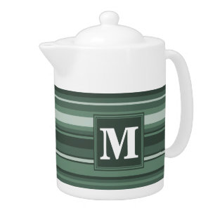 Monogram sage green stripes teapot
