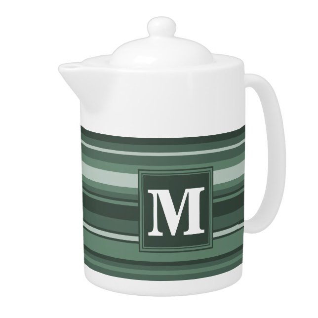 Monogram sage green stripes teapot (Right)