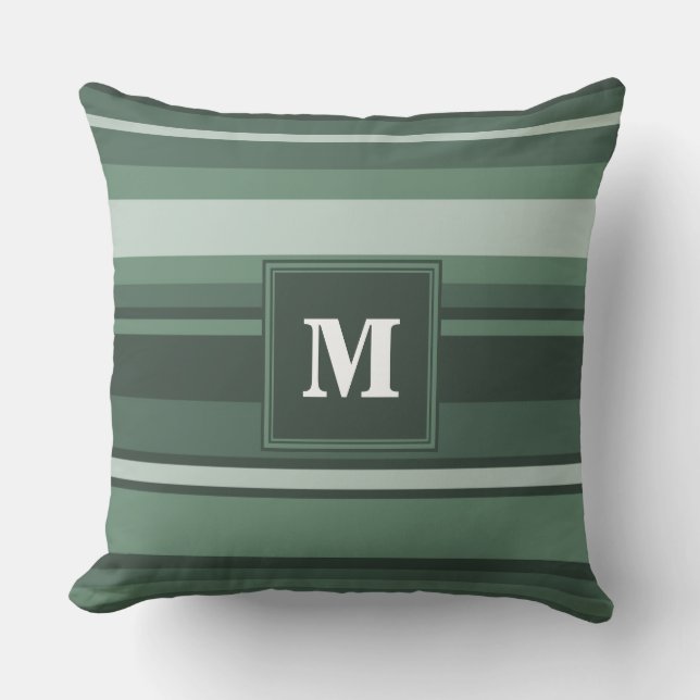 Monogram sage green stripes throw pillow (Front)