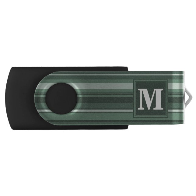 Monogram sage green stripes USB flash drive (Front)