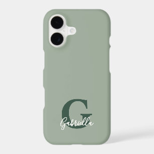 Monogram Sage green white Minimalist Modern Simple iPhone 17 Case