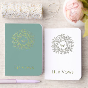 Monogram sage green white silver Wedding Vow Books