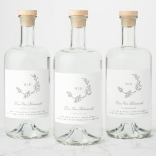 Monogram Sage Green Wreath Classic Wedding Gin Liquor Bottle Label