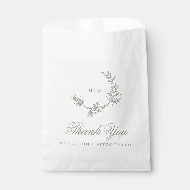 Monogram Sage Green Wreath Classic Wedding Guest Favor Bag (Front)