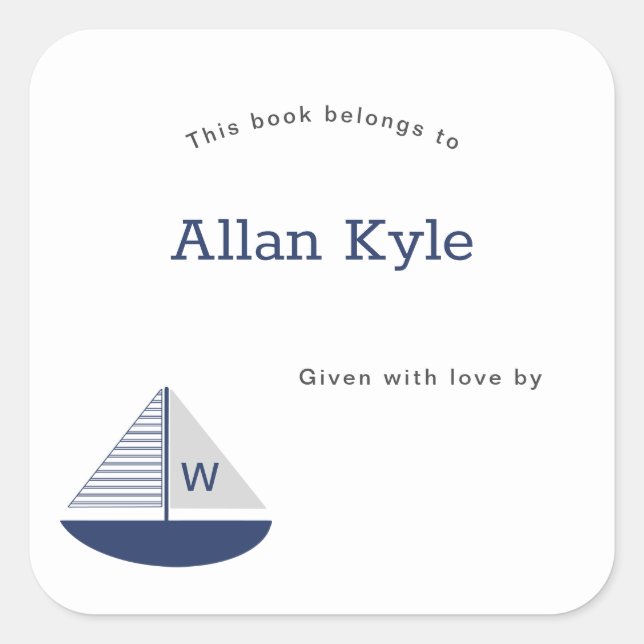 Monogram Sailboat Boy Baby Shower Bookplate (Front)