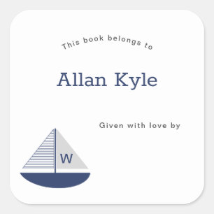 Monogram Sailboat Boy Baby Shower Bookplate