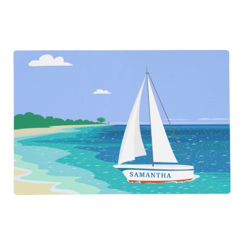Monogram Sailboat Coastal Tropical Beach Placemat