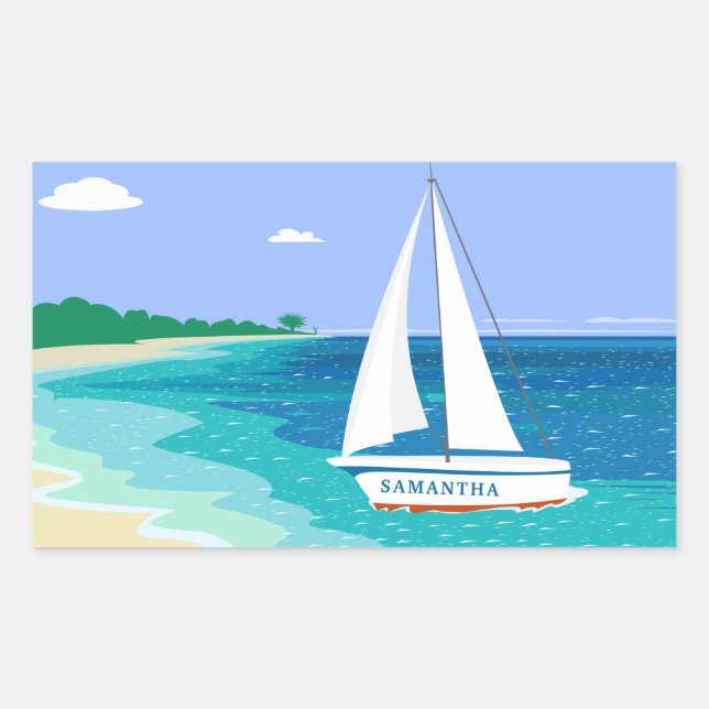 Monogram Sailboat Coastal Tropical Beach Stickers (Front)