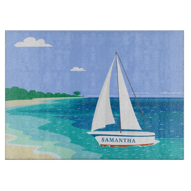 Monogram Sailboat Coastal Tropical Cutting Board (Front)