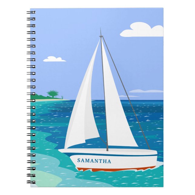 Monogram Sailboat Coastal Tropical Notebook (Front)