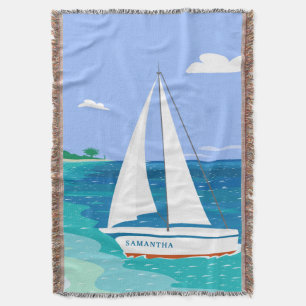 Monogram Sailboat Coastal Tropical Throw Blanket