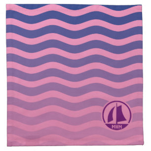 Monogram Sailboat Napkin – Blue Waves on Pink