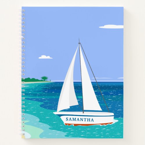 Monogram Sailboat Ocean Seaview Spiral Notebook