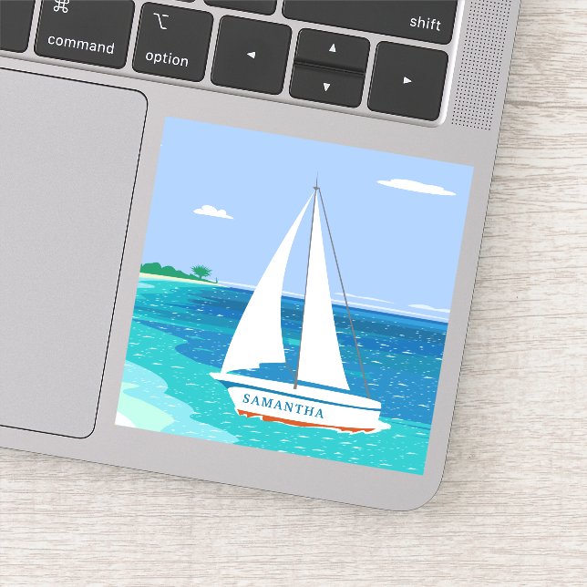 Monogram Sailboat Ocean Tropical Seaview Sticker (Detail)