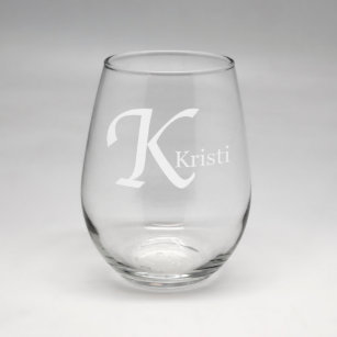 HomeWetBar Westbrook Monogram Etched Stemless Wine Glasses, Set of 4  (Personalized Product)