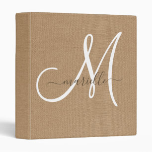 Monogram Sand Faux Linen Office School 3 Ring Binder