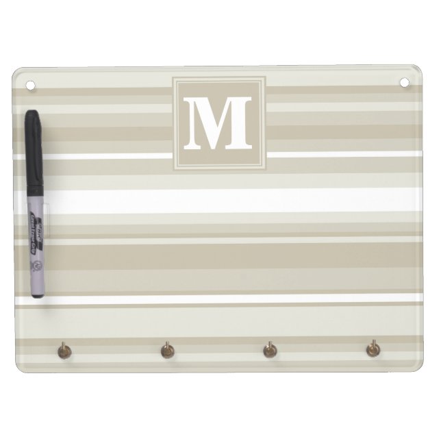 Monogram sandstone stripes dry erase board with keychain holder (Front)