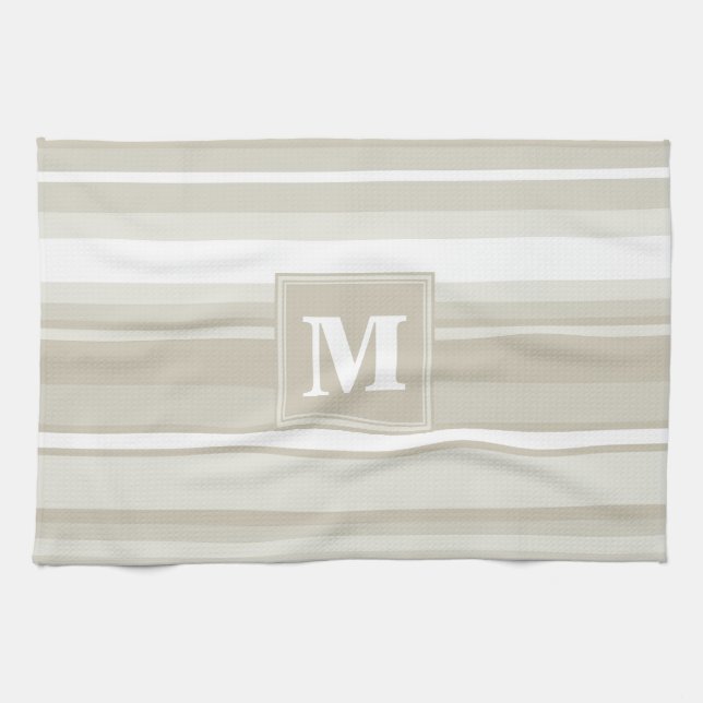 Monogram sandstone stripes kitchen towel (Horizontal)