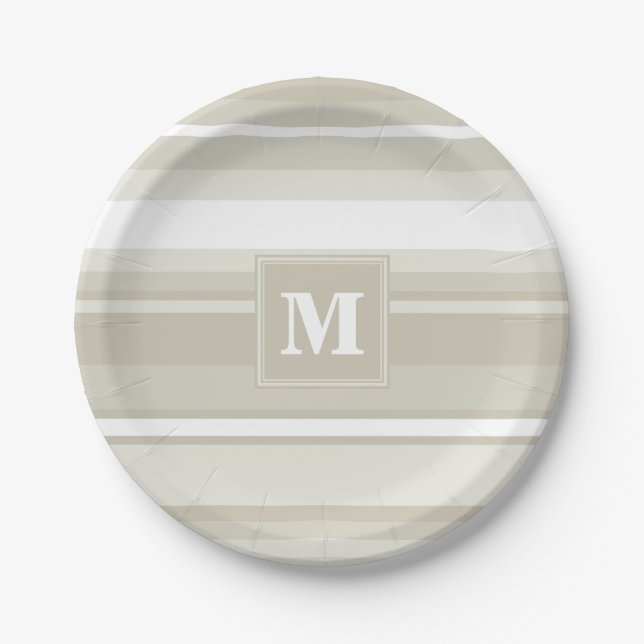 Monogram sandstone stripes paper plates (Front)