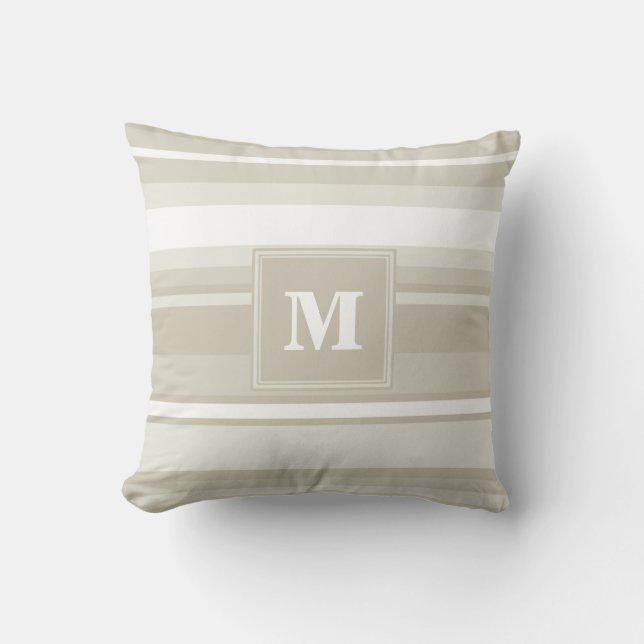 Monogram sandstone stripes throw pillow (Front)