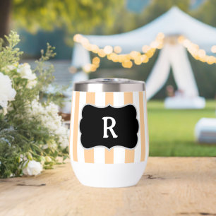 Monogram Sandy Beach Apricot White Cabana Stripes Thermal Wine Tumbler