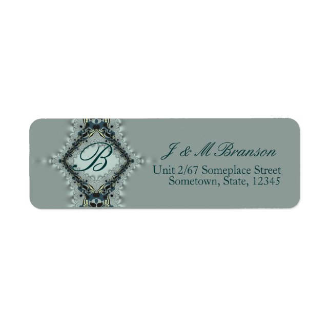 Monogram Satin Lace Teal Address Label (Front)